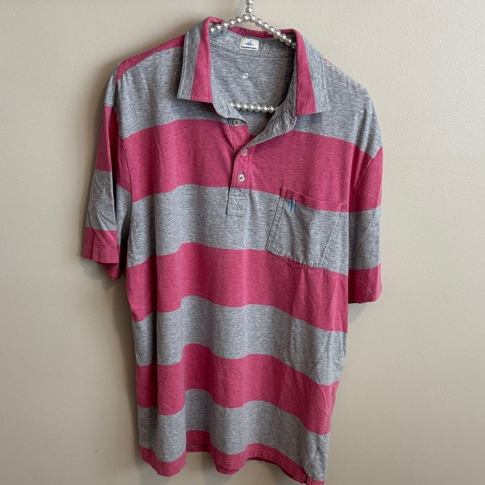 Johnnie-O Shirt Mens xl Gray Pink Polo Golf Hangin Out polo